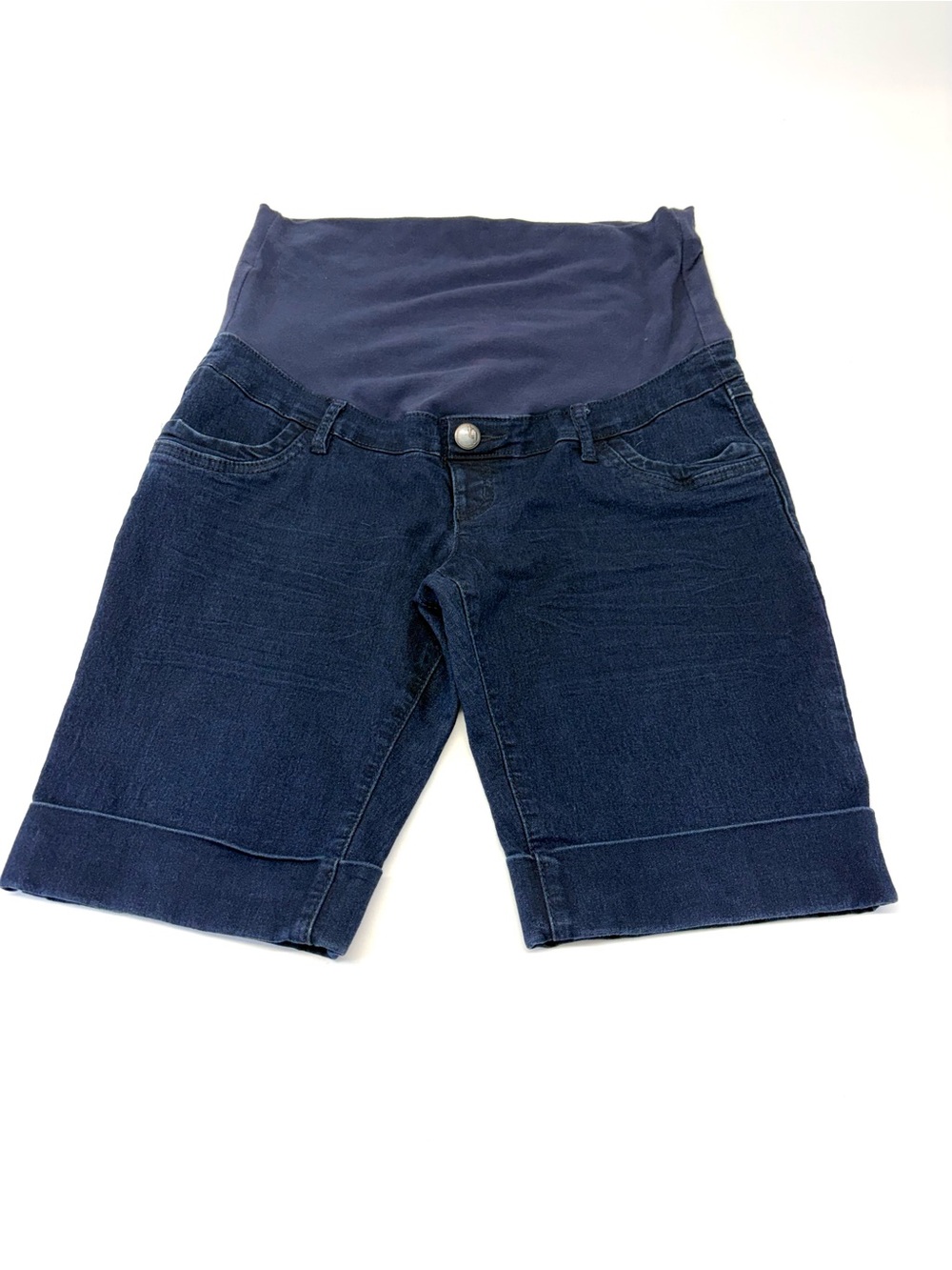 Thyme Maternity Navy Denim Bermuda Maternity Shortstop Size Medium